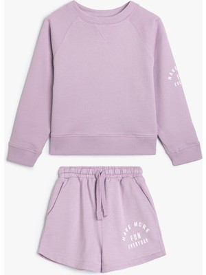Koton 2'li Şort Sweatshirt Slogan Baskı Detaylı Pamuklu
