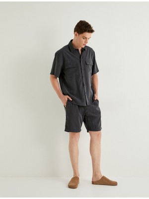 Koton Bermuda Şort Beli Bağcıklı Cep Detaylı Rayon Kumaş