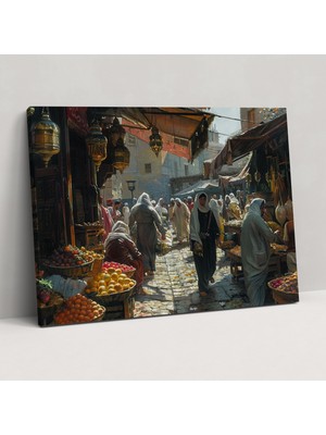 Painted Anarchy Realizm Duvar Sanatı: Pazar Satıcılarının Bulunduğu Sokak Sahnesi - Realizm, Kanvas Tablo, Kanvas, Ev Dekorasyonu, 50X30