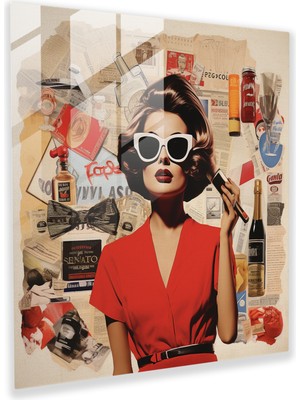 Painted Anarchy Retro Esintili Kolajlı Vintage Reklam Cam Baskı, 30X30 cm