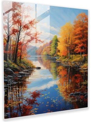 Painted Anarchy Sonbahar Yansımaları Cam Baskı - Sonbahar, Sakin Göl, Cam Duvar Sanatı, Huzurlu, 30X30 cm