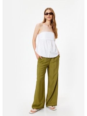 Koton Viskon Geniş Paça Pantolon Cepli Beli Bağlamalı Lastikli