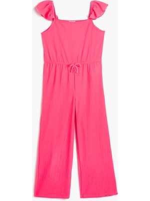 Koton Askılı Tulum Tam Boy Bol Paça Fırfır Detaylı Dokulu