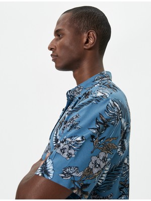 Koton Yazlık Gömlek Kısa Kollu Çiçekli Desenli Klasik Yaka Viskon Kumaş