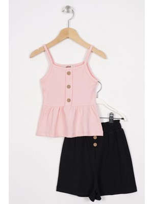 Zepkids Dugme Detaylı Pudra Renk Kız Cocuk Sortlu Takım