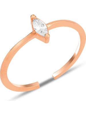 Söğütlü Silver Gümüş Rose Mekik Zirkon Taşlı Alttan Ayarlanabilir Yüzük SGTL12232ROSE