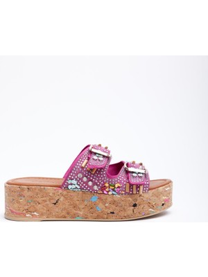 Derinet Hakiki Deri Çift Tokalı Kadın Terlik