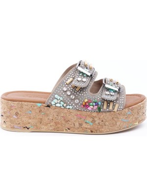 Derinet Hakiki Deri Çift Tokalı Kadın Terlik