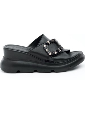 Derinet Hakiki Deri Comfort Taşlı Kadın Terlik