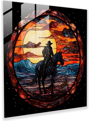 Painted Anarchy Gotik Esintili Kovboy Vitrayından Karmaşık Cam Baskı - Ev Dekorasyonu, 30X30