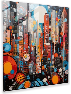 Painted Anarchy Canlı Mozaik Cam Baskı: New York Şehri Geometrik Cam Duvar Sanatı, 30X30 cm