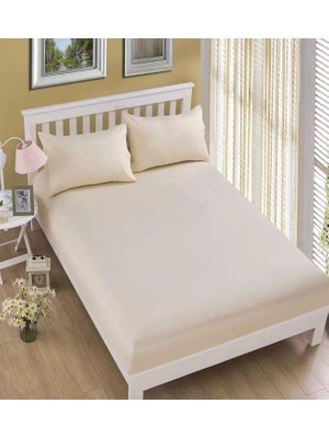 Lila Moon Açık Krem Renkli Pamuklu Ranforce Kumaştantek/Çift Kişilik Fitted Lastikli Çarşaf Takımı