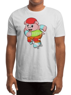 Fizello Pig At Inline Skating With Inline Skates & Helmet Spor T-Shirt