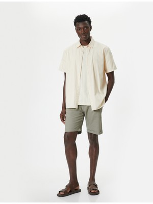 Koton Bermuda Şort Cepli Paça Detaylı Keten Karışımlı