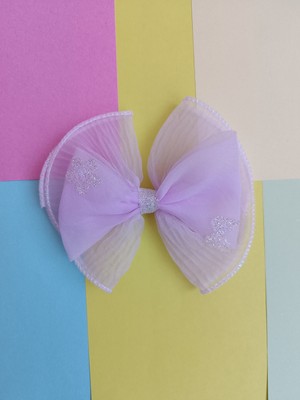 Efna Store Fiyonk Model  Simli Kenar Dikişli Pileli Tül Kumaş Üzeri Simli Kelebek Figürlü Pens Toka(13 Cm)