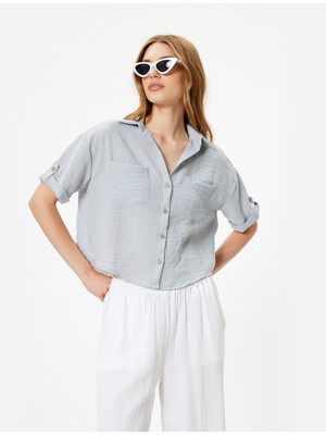 Koton Cepli Gömlek Kısa Kollu Düşük Omuz Klasik Yaka