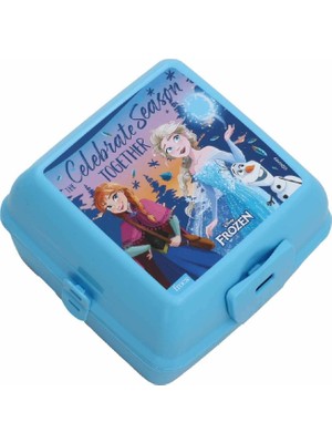 Frozen 4 Bölmeli Mavi Plastik Beslenme Kutusu Kilitli Kapak ve Kaşık Çatal ile 4 Bölme