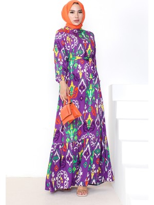 İlkimay Belsin Dokuma Viskon Elbise 1041 - Mor