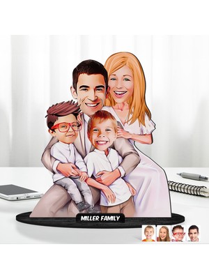 BK Gift Kişiye Özel Aile Karikatürlü Ahşap Biblo Model-23 Babaya Hediye, Anneye Hediye, Ev Hediyesi