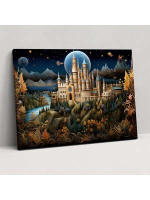 Ortaçağ Işıklı Kale Kanvas Tablo - Ortaçağ, Ortaçağ, Duvar Dekorasyonu, Ev Dekorasyonu, 50X30