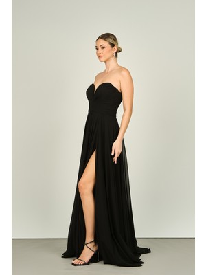 Şeref Vural Kadın Straplez Uzun Abiye Elbise 5437021 Siyah