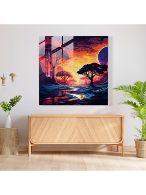 Afrika Neon Rüyaları Cam Baskı - Fütüristik Duvar Dekoru, 30X30