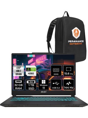 Msı Cyborg 15 Intel Core I7-13620H 32GB 1tb SSD RTX4060/8GB 15.6" Fhd 144Hz W11H Taşınabilir Bilgisayar A13VF-893XTR & Per4 Çanta A13VF893XTRP358