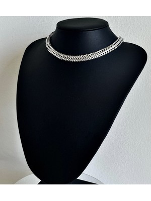 Nesly Accessories Silver 316L Paslanmaz Çelik Örgü Model Choker Kolye