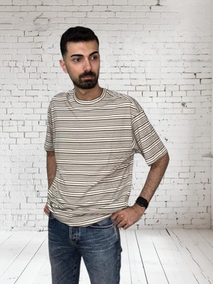 Acheron Oversize Çizgili Desen Rahat Kesim T-Shirt