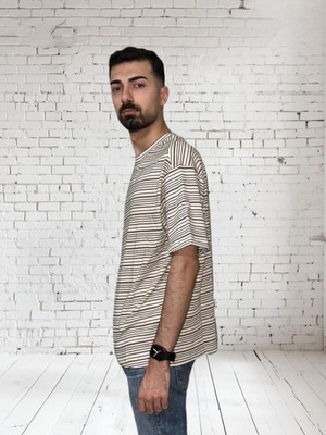 Acheron Oversize Çizgili Desen Rahat Kesim T-Shirt