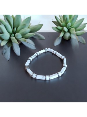 Mga Doğaltaş Havlit Bileklik Hematit Bileklik Doğal Taş Bileklik Beyaz Gri Bileklik