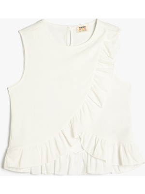 Koton Kolsuz Fırfırlı Bluz Kız Çocuk Günlük Stil Ekru Renk 11 - 12 Yaş