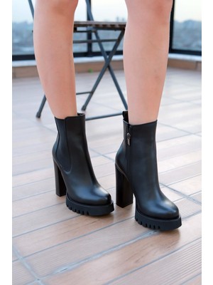Follini Kadın Deri Bot Platformlu Siyah