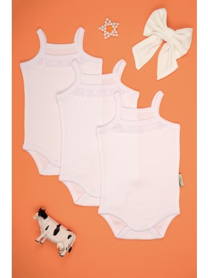 Bebe Tospik Ip Askılı Pamuk Dantel Detaylı 3'lü Paket Çıt Çıt Zıbın