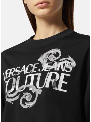 Versace Jeans Couture Yuvarlak Yaka Baskılı Beyaz Kadın T-Shirt 76HAHG01