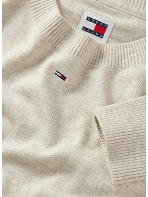 Tommy Jeans Yuvarlak Yaka Standart Düz Bej Kazak Kadın Tjw Essentıal Crew Neck Sweater