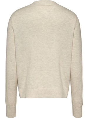 Tommy Jeans Yuvarlak Yaka Standart Düz Bej Kazak Kadın Tjw Essentıal Crew Neck Sweater