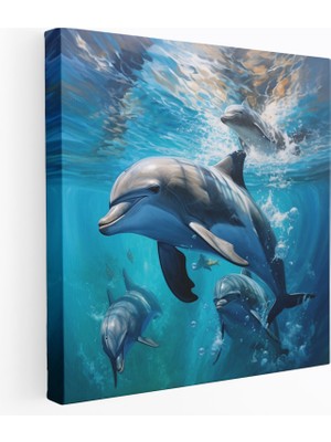 Painted Anarchy Yaban Hayatı Duvar Sanatı - Okyanustaki Zarif Yunuslar - Yaban Hayatı, Kanvas Tablo, Gerçekçi Yağlıboya Tablo, Yaban Hayatı, 30X30 cm