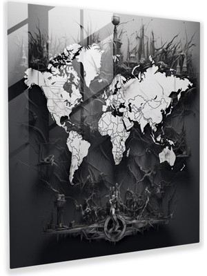 Painted Anarchy Dünya Haritası Cam Baskı - Siyah Beyaz Fotoğraf - Dünya Haritası, Dünya Haritası, Cam Baskı, Cam Duvar Sanatı, 30X30 cm