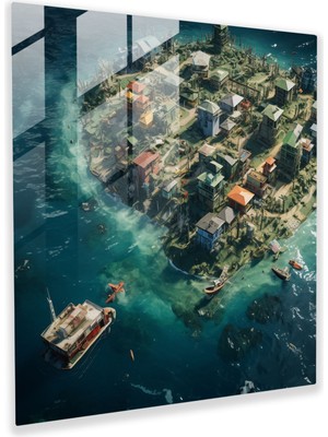 Painted Anarchy Dünya Haritası Cam Baskı - Fotogerçekçi Hava Fotoğrafı - Dünya Haritası, Parlak Detay, Havadan Görünüm, Cam Duvar Sanatı, 30X30 cm