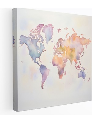 Painted Anarchy Duvar Sanatı - Suluboya Dünya Haritası - Dünya Haritası, Ev Dekorasyonu, Kanvas Tablo, Duvar Sanatı, 30X30 cm