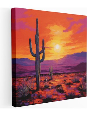 Painted Anarchy Ateşli Gün Batımı Kaktüs Ekspresyonist Kanvas Tablo, 30X30 cm