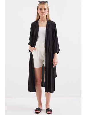 Bigdart 5835 Yırtmaçlı Yazlık Kimono - Siyah
