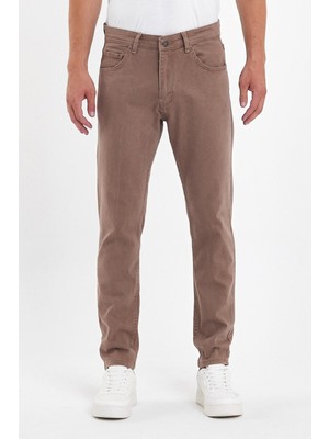 Damga Klasik Beş Cep Likralı Kot Pantolon  Kahverengi