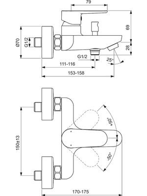 İdeal Standart Ideal Standard Tyria Banyo Bataryası Krom/mat Beyaz BC157HO