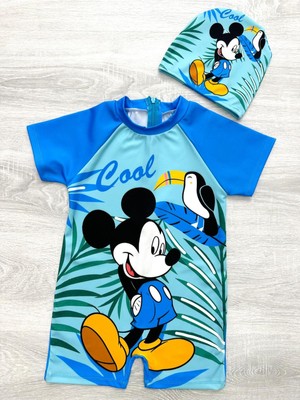 Lolli Boom Kids  Kız Erkek Çocuk / Unisex Kırmızı Mickey Temalı Hassas Ten Kısa Kol Hipster Mayo Bone Seti 2022