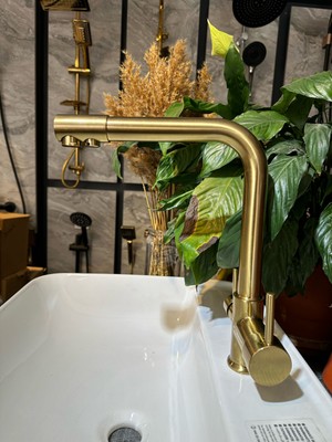 İsaoğlu Yapı Mat Gold Arıtmalı Batarya Arıtıcılı Musluk Mutfak Armatürü Mat Altın