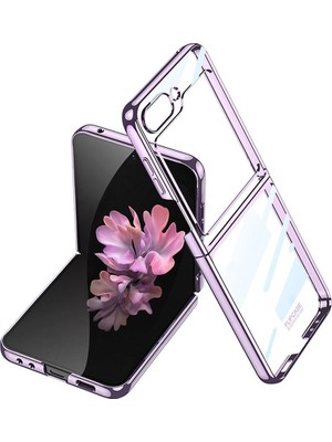 AktarMobile Samsung Galaxy Z Flip 6 Uyumlu Kılıf Premium Camlı Kapak Kamera Korumalı Metalik Kenarlı Glitter