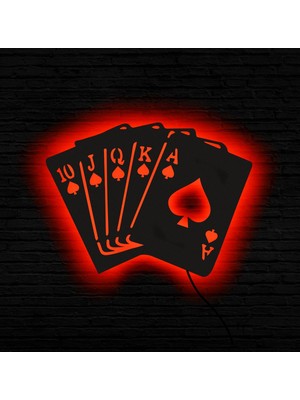 Neotan Ledli Tablo,ışıklı Tabela, LED Şeritli Poker Kartları,duvar Aksesuarı Ahşap Tablo,dekoratif Tablo