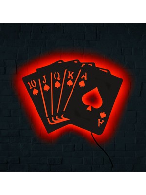 Neotan Ledli Tablo,ışıklı Tabela, LED Şeritli Poker Kartları,duvar Aksesuarı Ahşap Tablo,dekoratif Tablo